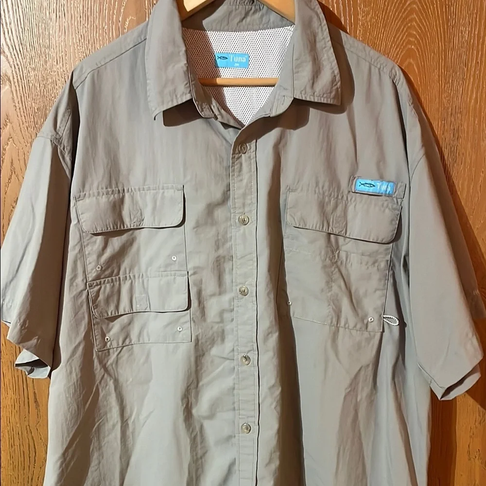 Tuna Grey Short Sleeve Button-Up Shirt Fishing - Picture 1 of 6